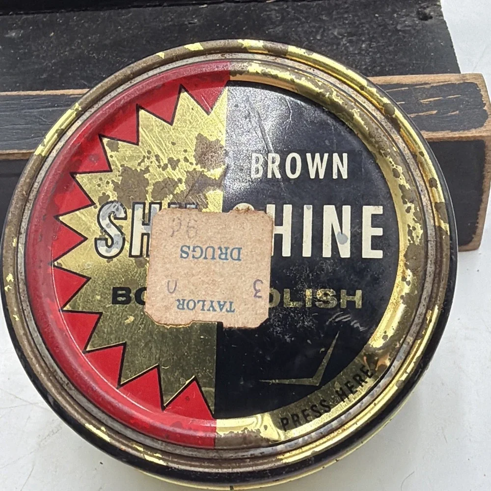 Vintage ORIGINAL EARLY BLACK SHU-SHINE BOOT POLISH TIN 90% Full
